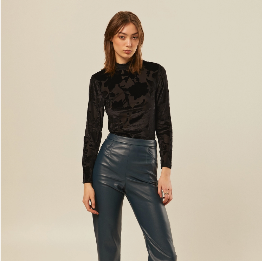 Hilary MacMillan - Velvet & Mesh Burnout Mock Turtleneck