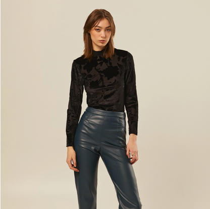 Hilary MacMillan - Velvet & Mesh Burnout Mock Turtleneck