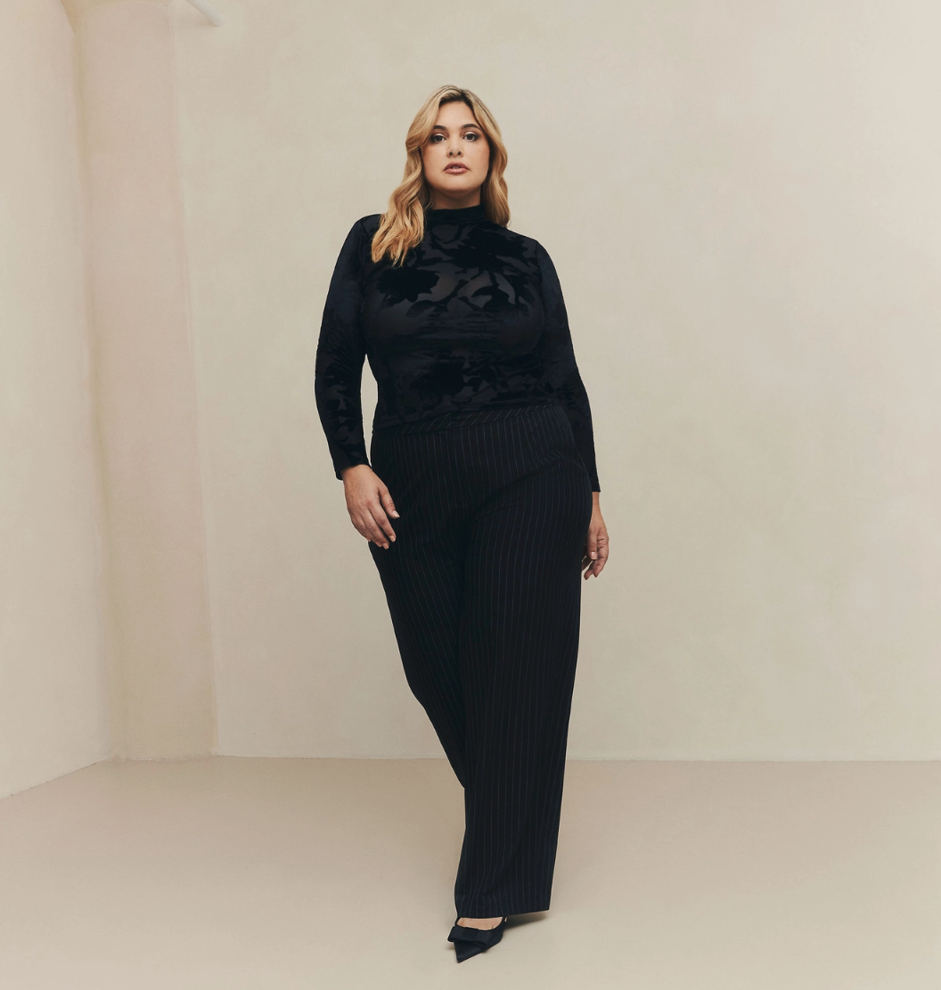 Hilary MacMillan - Velvet & Mesh Burnout Mock Turtleneck