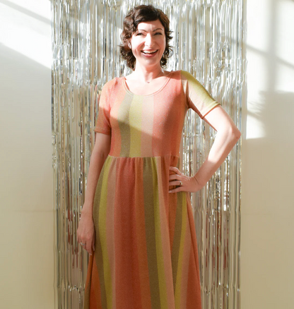 Altar Houseline Megumi Dress in Sparkle Stripe Midi Sleeve