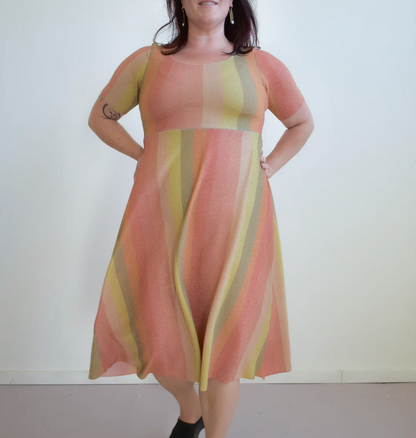 Altar Houseline Megumi Dress in Sparkle Stripe Midi Sleeve
